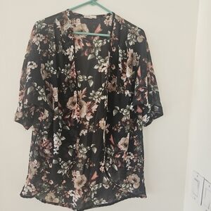 Love Culture Black Floral Kimono Top